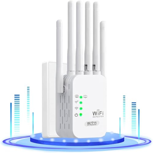 Repetidor WiFi, Potente Amplificador De Señal WiFi Remoto, Repetidor Wi-Fi con 6 Antenas, Amplificador repetidor WiFi con Modo Ap, Puerto ethernet, Compatible con Todos los routers WiFi