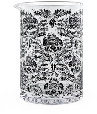 Cocktail7 Sycamore blandningsglas med pip kapacitet 600 ml, transparent med svarta mönster, bartendertillbehör, professionell mixologi, barmaterial, pub, restaurang