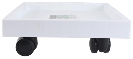 OSALADI Plateau à roulettes Carré pour Pots de Fleurs Support Mobile en Plastique Blanc Bac de Récupération d'eau Base Solide Roues Pivotantes Intérieur et Extérieur