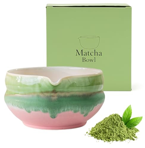 Jinfanshurich Matcha skål keramik med hällare, handgjord japansk matchaskål, stor teskål för teceremoni, matcha tillredning, grönt te & latte