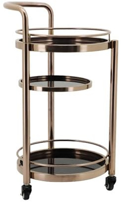 YANGJINGOZ-2025 Kücheninselwagen 3-stöckiger runder Kaffee-Barwagen aus Metall, Mini-Rollwagen, abgestuftes Tablett for Kaffee-Bar-Tisch-Organizer, Heimküchenregal, 16,5 x, 32,6 Zoll(Gold)