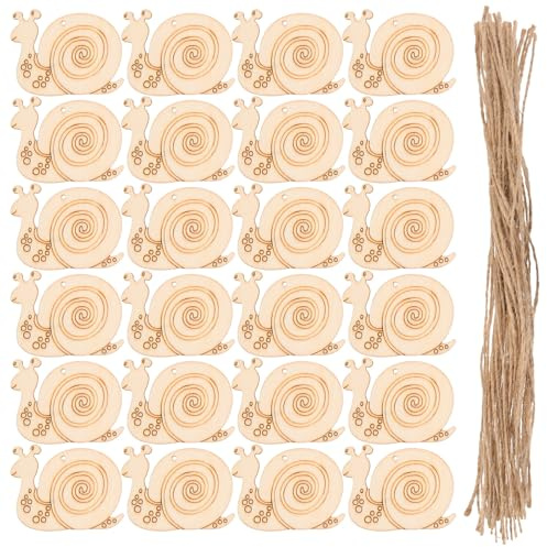 iplusmile 50pcs Unfinished Snail Shape Wooden Slices with 50 Jute Twine for DIY Painting Crafts, Natural Blank Wood Chips for Home Decoration and Woodcraft Projects