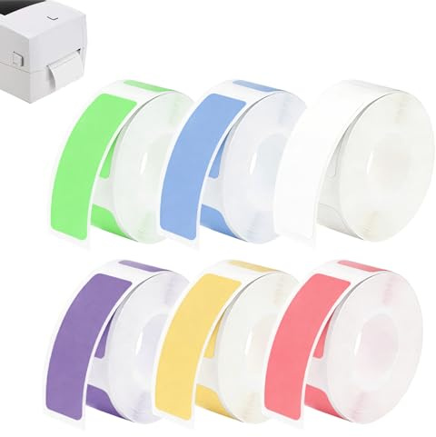 Thermo Etikettenband 6 Rollen Ersatz Etiketten Band 12x40mm Etiketten Papier Farbigeetiketten Wasser- und Ölbeständig Klebeetiketten Kompatibelmit P15/D30/Q30 für Zuhause Büro Schule Lagerorganisation