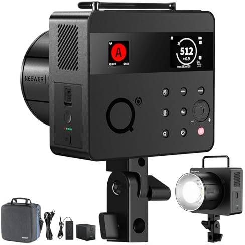NEEWER 600 Ws 2,4 G TTL utomhus studio blixt, appkontroll blixt fotografi med 1/1 till 1/512 utgång, 1/8 000 HSS, 3 000 mAh batteri/400 blixt effekt/0,01–0,9 s laddningstid/30 W LED justering