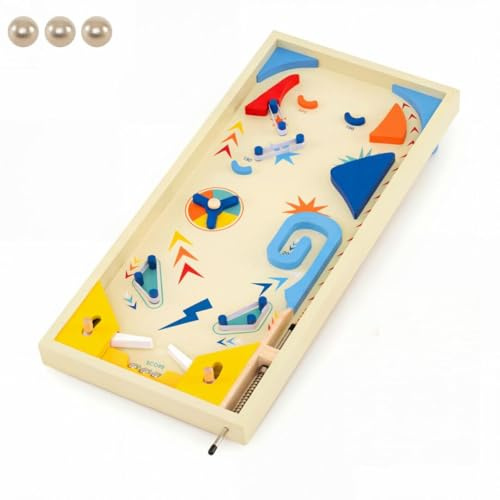 HOMASIS Holz-Flipper, Tischflipper mit rotierender Punkteanzeige & 3 Bällen, Flipperautomat, Pinball für Familien & Party, Reflexionsspiel, Geschicklichkeitsspiel für Kinder ab 6 Jahren