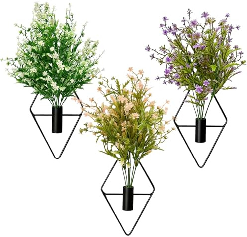 HUSOUE Lot de 3 plantes artificielles suspendues avec pots, décoration murale avec plantes artificielles, vases muraux pour extérieur, intérieur, jardin, bureau, salon, mur, balcon, noir