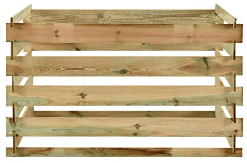 Compostiera a doghe in legno di pino impregnato, 120 x 120 x 70 cm, contenitore per compost con buona ventilazione per rifiuti da giardino, rifiuti biologici, foglie e prato, per compostaggio naturale