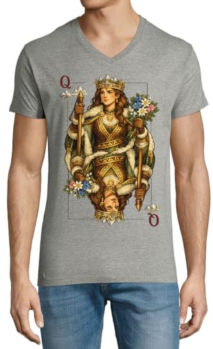 Regal Queen Holding Staff and Flowers herr bomull V-ringad t-shirt grå