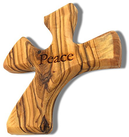 Olive Wood Prayer Cross: Hand Held Cross Made to Perfectly Fit in Your Hand (Peace)