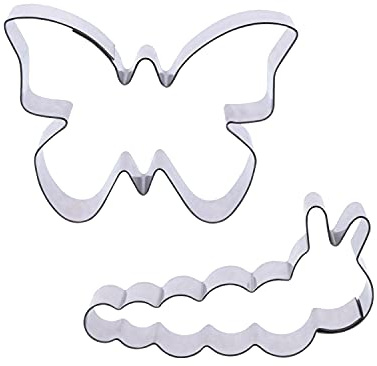 Der-Ideen-Shop 1 Keksausstecher Set Raupe und Schmetterling | aus Edelstahl | Frühling | Kekse backen