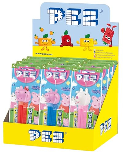 PEZ Peppa Pig Character Sweet Dispensers, Lemon & Apple Flavoured, Multipack of 12 (2 x Refill Pack Per Dispenser)