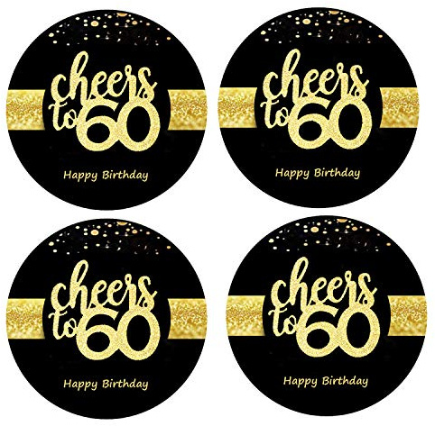 Sumerk 48 Stück Cheers to 60 Sticker große Flaschenaufkleber zum 60. Geburtstag Karten Versiegelungen 5 cm Runde Happy Birthday Party Favors Sticker
