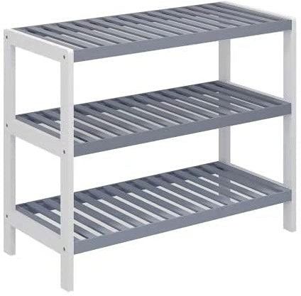 Vencier Bamboo Shoe Rack Natural – Easy Assembly & Strong Design Stand Shelf Organizer Ideal for Corridor, Bedroom, Bathroom, Hallway & Small Spaces, Large Capacity (Grey/White, 3 Tier)