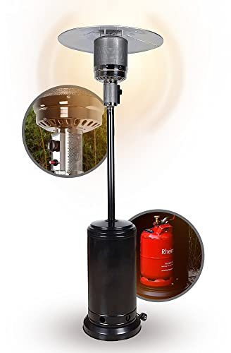 APANA 14 kW Gas Heizpilz Bellamente ONE – Terrassenheizer mit Abschaltautomatik, Umkippsicherung, Gasheizstrahler für außen, Schwarz, Outdoor Heizstrahler, Transportrollen Balkon Garten
