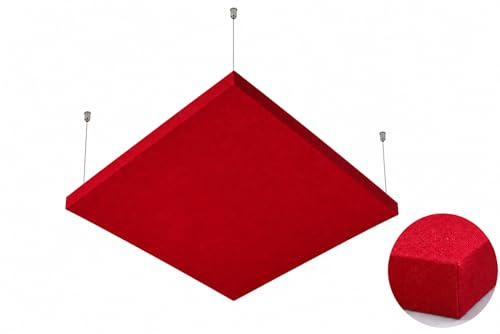 Panneau acoustique ignifugé R ROSTAGNO 100x100x4 cm IGNIFUGE Marquage CE, finition en TISSU DÉMONTABLE et lavable - Positionnement de la suspension au plafond avec câbles réglables (ROUGE)