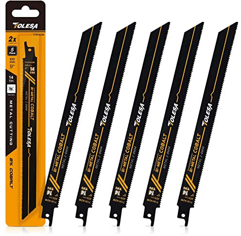 Tolesa Lama per sega alternativa, lama bimetallica con cobalto, 225 mm 14TPI, per il taglio di metalli pesanti, 5 pezzi