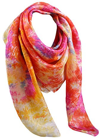 G-LIKE Damen Seidentuch Halstuch Seidenschal – Chinesische Luxuriöse 100% Echte Maulbeerseide Naturfaser Handarbeit Färbung Tie-Dye Batik Vierecktuch Kopftuch – 90 x 90 cm (Orange&Gelb)