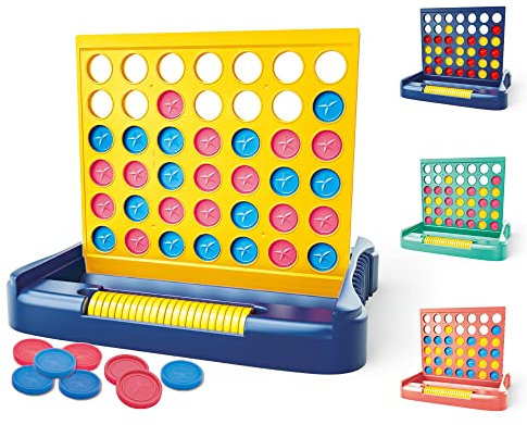 Pup Go 4 in Einer Reihe Familie Brettspiele für Kinder ab 3+ Jahre, Kinderspiele Klassiker, Pädagogisches Strategiespiel Spielzeug, Tragbares Reisespiel für 2 Spieler mit 6 Ersatzchips (Gelb)