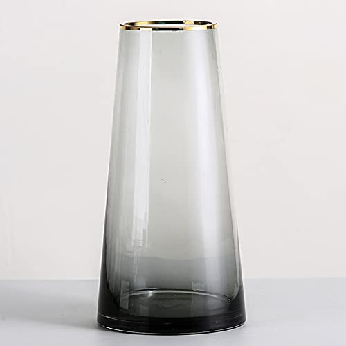 Cutfouwe Transparente Vase Aus Glas,Blumenvase Mit Gold Rändern,Konische Glasvase Deko Wohnzimmer/Büro/Esstisch/Balkon,Schwarz Unterseite,Geschenk Für Hochzeit Weihnachten Einweihungsparty,30cm