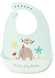 FEIFEI'S BOW Baby Bibs Cute Animals Dishwasher safe Comfortable Silicone Feeding Food Catcher Plastic Waterproof Weaning Kids (Elephant)