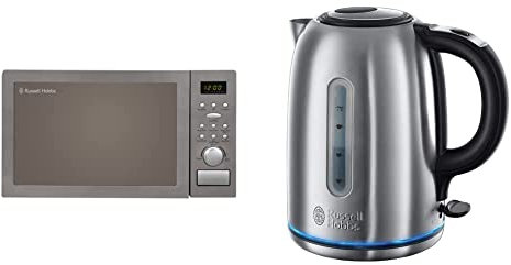 Russell Hobbs RHM2574 Digital Combination Microwave, 25 Litre, Stainless Steel & 20460 Quiet Boil Kettle, Brushed Stainless Steel, 3000W, 1.7 Litres