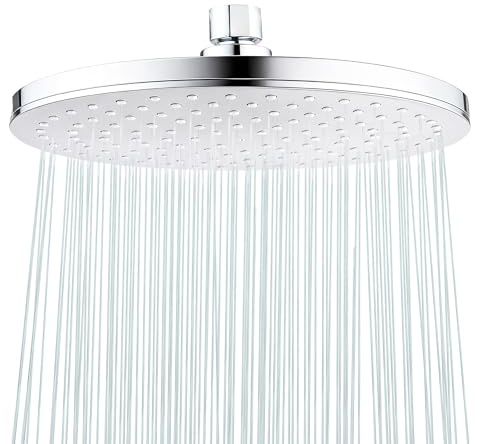 Rainfall Shower Head Chrome Fixed Showerhead 8.8-Inch Round Bathroom Rainhead Overhead Waterfall Shower Head with Adjustable Swivel Ball Joint | G1/2 Universal Fitting