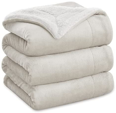 Bedsure GentleSoft Sherpa Fleece Blankets King Size for Bed, Non-Heated, Thick and Warm Throw for Women and Men, Soft Fuzzy Plush King Blanket for Winter, Linen, 108x90 Inches