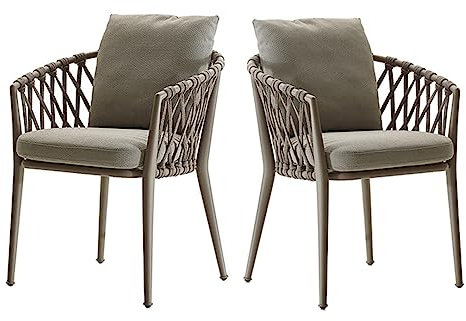 LANGWEI Terrassen-Esszimmerstuhl-Set, 2Er-Set, Bistrostühle Im Seilgeflecht-Design Mit Kissen, Sessel-Sitzgelegenheiten Für Den Innen- Und Außenbereich Für Terrasse, Hinterhof, Pool, Balkon