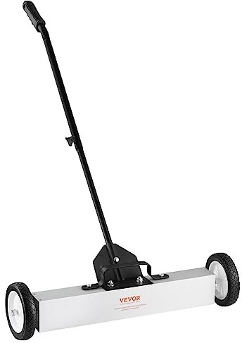 VEVOR Balai magnétique roulant avec roues, 22,7 kg, 61 cm, grand balai à gazon magnétique avec poignée télescopique, balayeuse magnétique de type poussoir, nettoyage facile de l'atelier, cour, garage