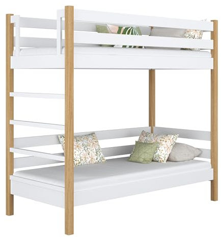 N-Wood N03 Etagenbett, Hochbett 80x180 cm, aus Eichenholz, 2 Leitermontageseiten: Links oder rechts, sichere abgerundete Kanten, Stabile Massivholzkonstruktion, Hochwertige Materialien, Weißeiche
