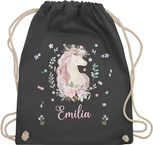 Turnbeutel Rucksack - Einhorn Geschenke mit Name personalisiert I Geschenke Einhörner - Unisize - Dunkelgrau - beutel kindergarten einhornrucksack unicorn stoffbeutel personalisierter kind