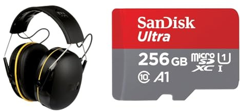 3M WorkTunes Connect Kabelloser Gehörschutzkopfhörer mit Bluetooth®-Technologie und SanDisk 256 GB Ultra microSDXC-Karte + SD-Adapter mit bis zu 150 MB/s und Leistung der Klasse A1