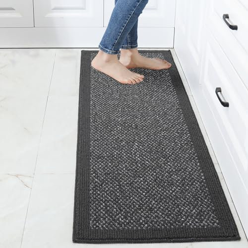KMVIZI Küchenteppich Waschbar rutschfest, Weben Küchenmatte Küchenläufer Schmutzfangmatte Küche in Dunkelgrau, Teppich Läufer Flur für Vor Dem Waschbecken Wohnzimmer(45x120cm)