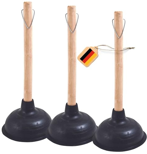 Novaliv 3 Stück Pömpel Abfluss 140 mm Ø Saugglocke Abfluss Pümpel Toilette Pömpel mit Holzstiel Plunger WC Pömpel mit Durchmesser von 14,5cm IDEAL als Abfluss Pömpel für verstopfter Abfluss Pumpfix