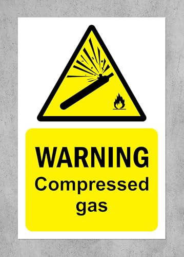 Warning, compressed gas sign - Self adhesive sticker (300mm x 200mm)
