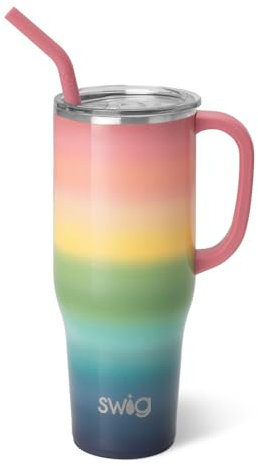 Swig Life Mega tazza, bicchiere da 1,18 l, con manico e cannuccia, adatto al portabicchieri, lavabile in lavastoviglie, bicchiere isolante extra large, in acciaio inossidabile (tramonto)