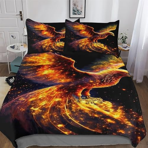 AAPZY Phönix Bettbezüge Mikrofaser Angenehme Bettwäsche 2 teilig - Weich & Bügelfrei Bettbezüge Mit Reißverschluss - Bettdeckenbezug Set Mit Kissenbezüge Single (135x200cm)