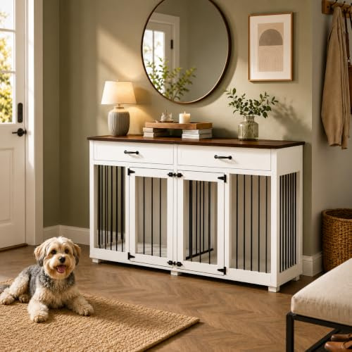 Hundebox XXL 164x80x60 cm, Metall Hundekäfig mit 2 Türen, Hundehütte Große Hundekiste für Innenbereich, PB-Brett & Bügeleisen, Transportkäfig & Hundetransportbox für Zuhause,Weiß