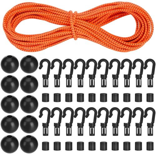 GGXZHT Arancione Corde Elastiche 4 mm 12 m, Corda Elastica con Gancio, Sfere, Corde Elastiche con Gancio per Teloni, Tende, Trasporto, Giardini, Campeggio