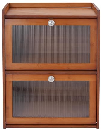 ureggvbu Panera de bambú, organizador de pan de 3 capas, armario de cocina con puerta transparente, fácil de limpiar, 40 x 28 x 50 cm, tawny, transparente