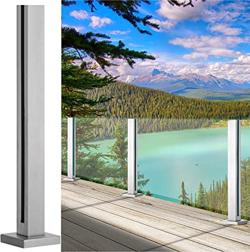 Garde Corps Verre Poteau Escalier Inox Poteaux de balustrade de balcon intérieur - Pince de rampe en verre trempé moderne antirouille, pour escaliers/porche/garage/terrasse/balcon, métal argenté(End P