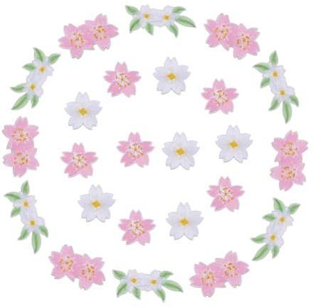 HOBBIESAY 24 pièce 4 styles Patchs Brodés Sakura Fleurs de Cerisier Thermocollants Patchs Floraux Roses et Blancs à Coudre pour Vêtements Jeans Chapeaux
