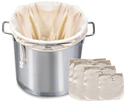 LANANUVO 4 pcs Brew Bag Filter Baumwolle, Filter Braubeutel für Bier Wiederverwendbar Filterbeutel Siebbeutel mit Kordelzug Brühbeutel Filter für Bier Wein Joghurt Kaffee Obst（25x35/30x45/45x60