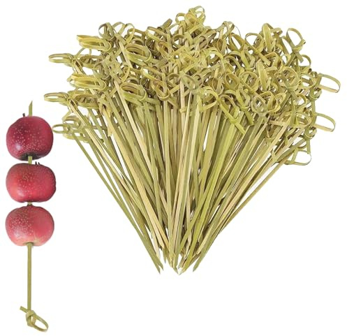 200 PCS Natural Bamboo Cocktail Picks - 12cm Japanese Style Knotted Skewers for Drinks, Fruit & Appetizers - Eco-Friendly Food Sticks for Party Decor, BBQ Snacks & Cocktail Garnish (12 cm)