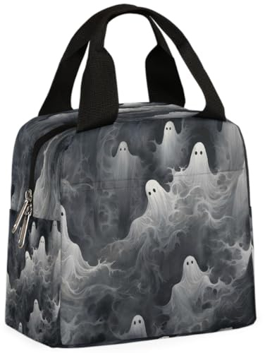 Mexpekil Bolsa térmica de almuerzo con patrón de fantasma de Halloween para niños y niñas, bolsa térmica para el almuerzo para mujeres y hombres, lonchera para la escuela y el trabajo