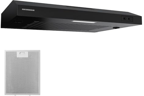 HEINNER CH-MD190BK Dunstabzugshaube, 60 cm, Saugleistung 190 m³/h, 2 Geschwindigkeitsstufen, leise LED-Beleuchtung, waschbarer Aluminiumfilter, schlankes schwarzes Finish