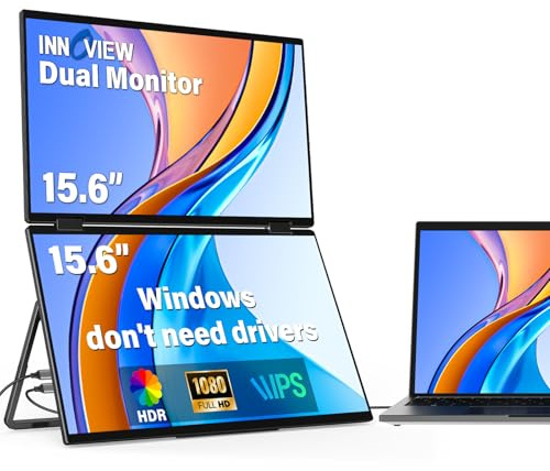 InnoView 2025 15.6 FHD Dual Portable Monitor | All-in-One Foldable & Stackable Design | 315° Screen Adjustment & 180° Stand | USB-C/HDMI Travel Monitor for Laptop, Mac, Windows