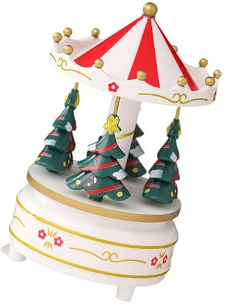 HOOLRZI Decoración De Vacaciones Musicales Giratorias Madera Madera Navidad Caja Música Música Arrancada A Mano para Reuniones Familiar