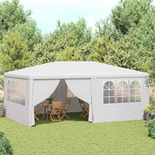 HaoChrymec Partyzelt Faltbar mit Seitenwänden, UV-beständig und wasserfest, Stahlrahmen, für Camping und Festivals, Weiß, 4 x 6 x 2.7 m