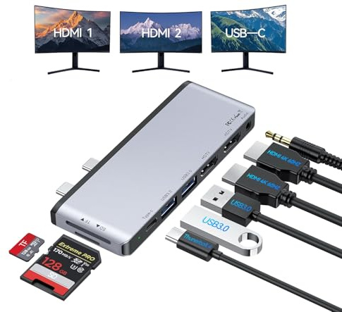 Surface Pro 12 Docking Station 8-in-1 Dreifach-Display Hub für Surface Pro 12 mit Dual 4K HDMI, Thunderbolt 4(4K@60Hz,40Gbps,100W PD),2 USB 3.0,SD/TF Kartenleser,3,5mm Audio für Surface Pro12 Zubehör